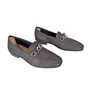 Clark's Black Metallic Gold Loafers With Chunky Chain Detail Women's 9.5M Preppy
